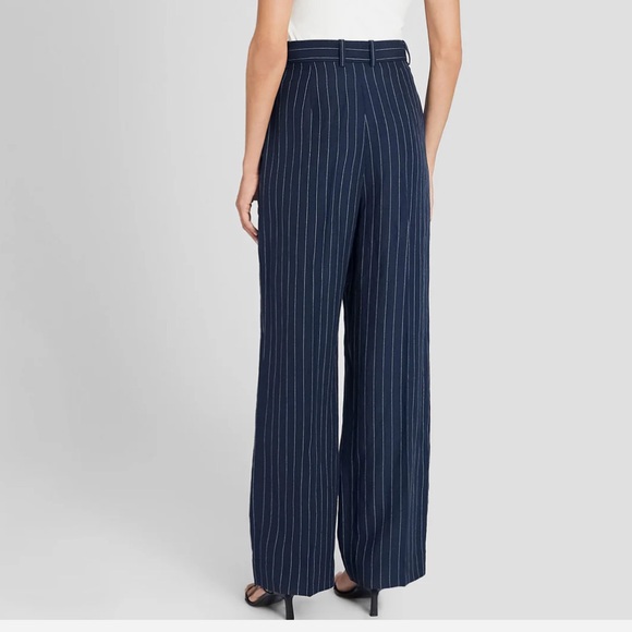 Club Monaco Linen Blend Navy pinstripe wide leg pant size 4 - Picture 2 of 10